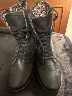 Dr. Martens Black Leather Lace-Up High-Top Boots with Yellow Stitching